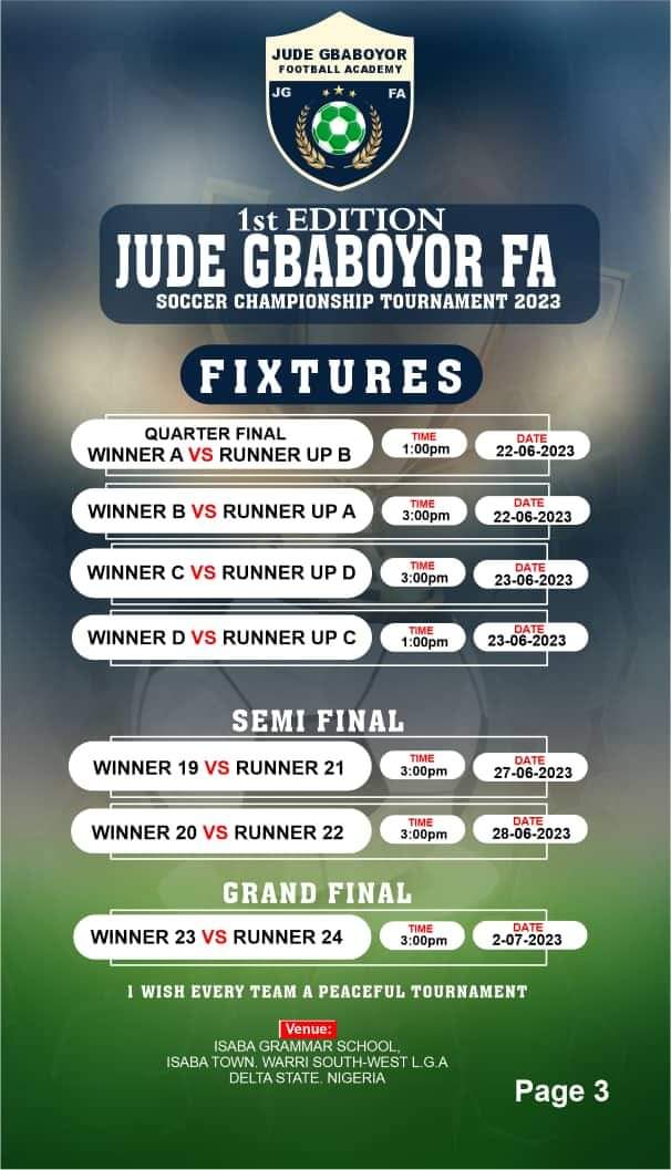 Jude Gbaboyor Soccer Championship to Begin June 11