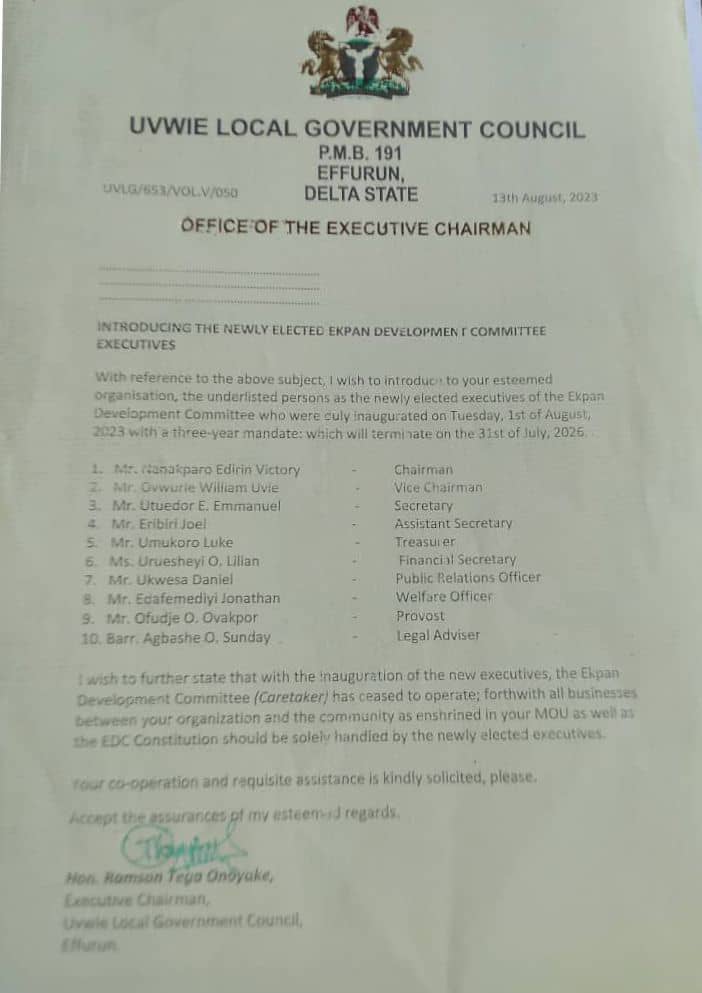 Ekpan Community Development Leadership Constitutionally Elected - Etche r’ Oriokpor