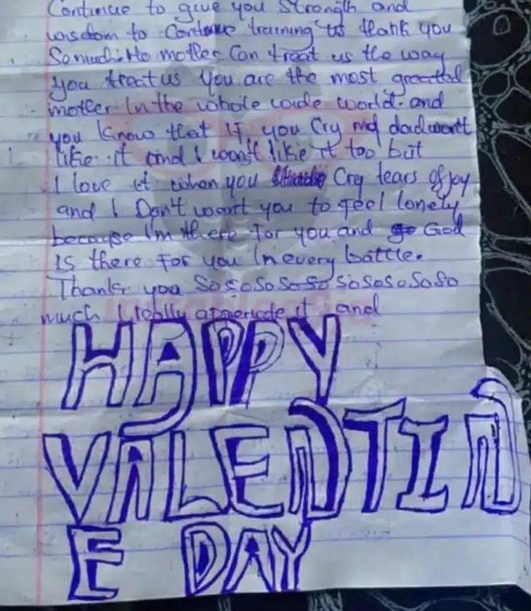 Son’s valentine note to mother