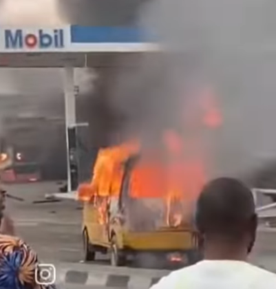 JUST IN: Tension As Mobil Filling Station Burst Into Flames [PHOTOS] | Daily Report Nigeria