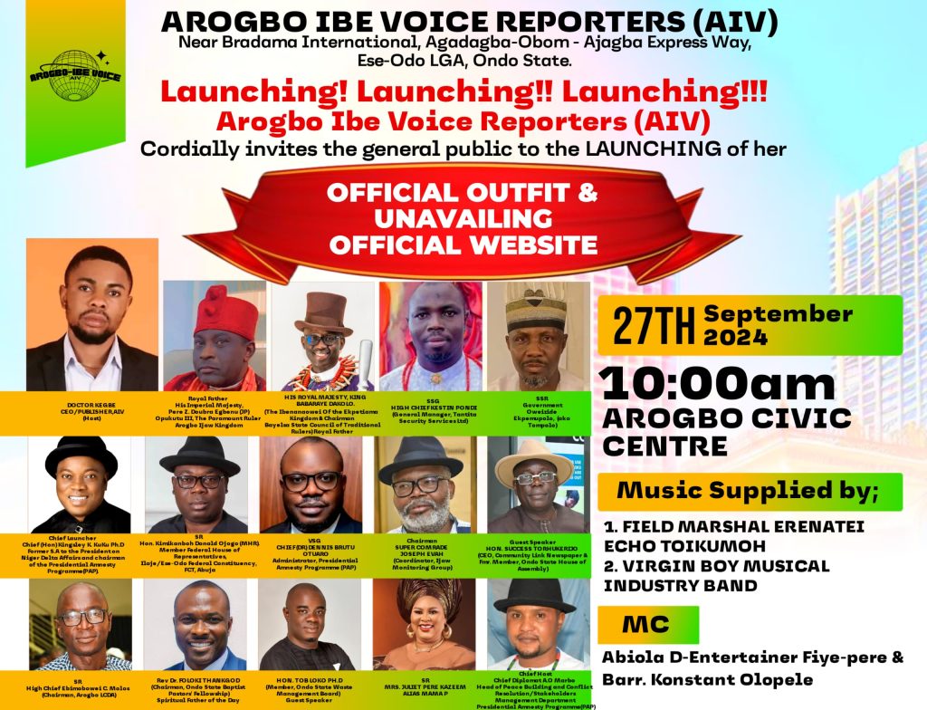 Arogbo-Ibe Voice Reporters For Launch Sept 27