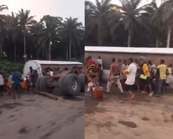 Residents Scoop Fuel From Fallen Tanker In Cross River [VIDEO] | Daily Report Nigeria