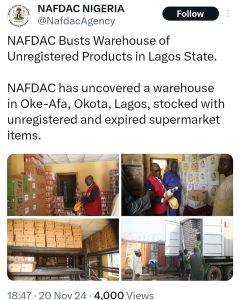 NAFDAC Bust Warehouse, Recovers Unregistered, Expired Products | Daily Report Nigeria