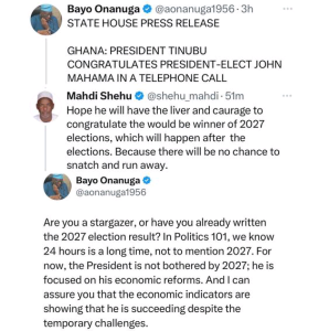 Onanuga Replies Businessman Who Asked if Tinubu Would Congratulate 2027 Presidential Elections Winner | Daily Report Nigeria