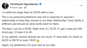 'I’d rather be single than do 50/50 with a man' - Nigerian Woman | Daily Report Nigeria