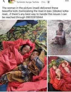 Mentally Ill Woman Gives Birth To Twins Along Road In Benue | Daily Report Nigeria