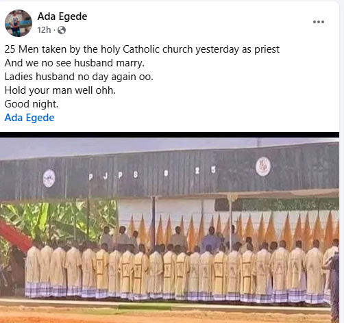 'No Husband Again' - Woman Cries Out Over Ordination Of 25 Priests | Daily Report Nigeria