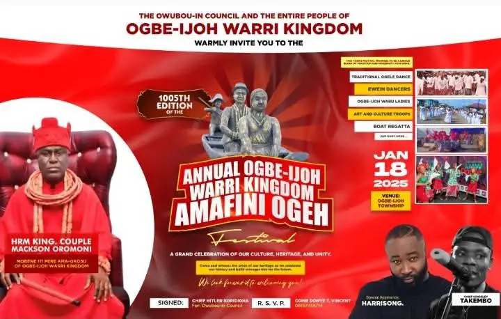 Ogbe-Ijoh Warri Kingdom to Hold 1005th Amafini Ogeh Festival January 18