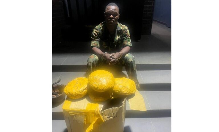 WAHALA: Police Arrest Soldier With 'Canadian Loud' In Lagos