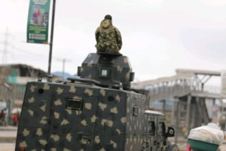An army tank spotted in Ojota on Day 1 of hunger protest1