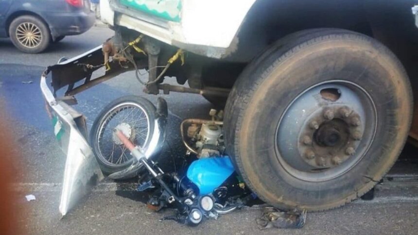 trailer crushes motorcycle