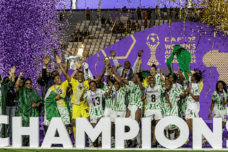 The Super Falcons celebrate their 10th WAFCON title Photo AFP 1
