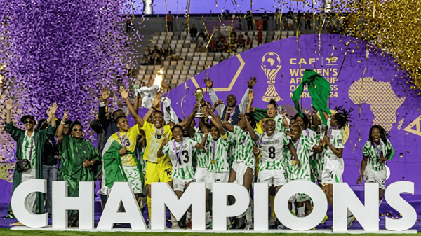 The Super Falcons celebrate their 10th WAFCON title Photo AFP 1
